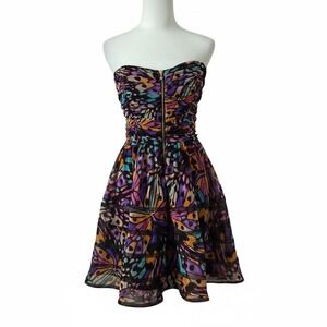 Betsey Johnson‎ Butterfly Print Strapless Zip-Front Dress – Size 6 Feminine Prom